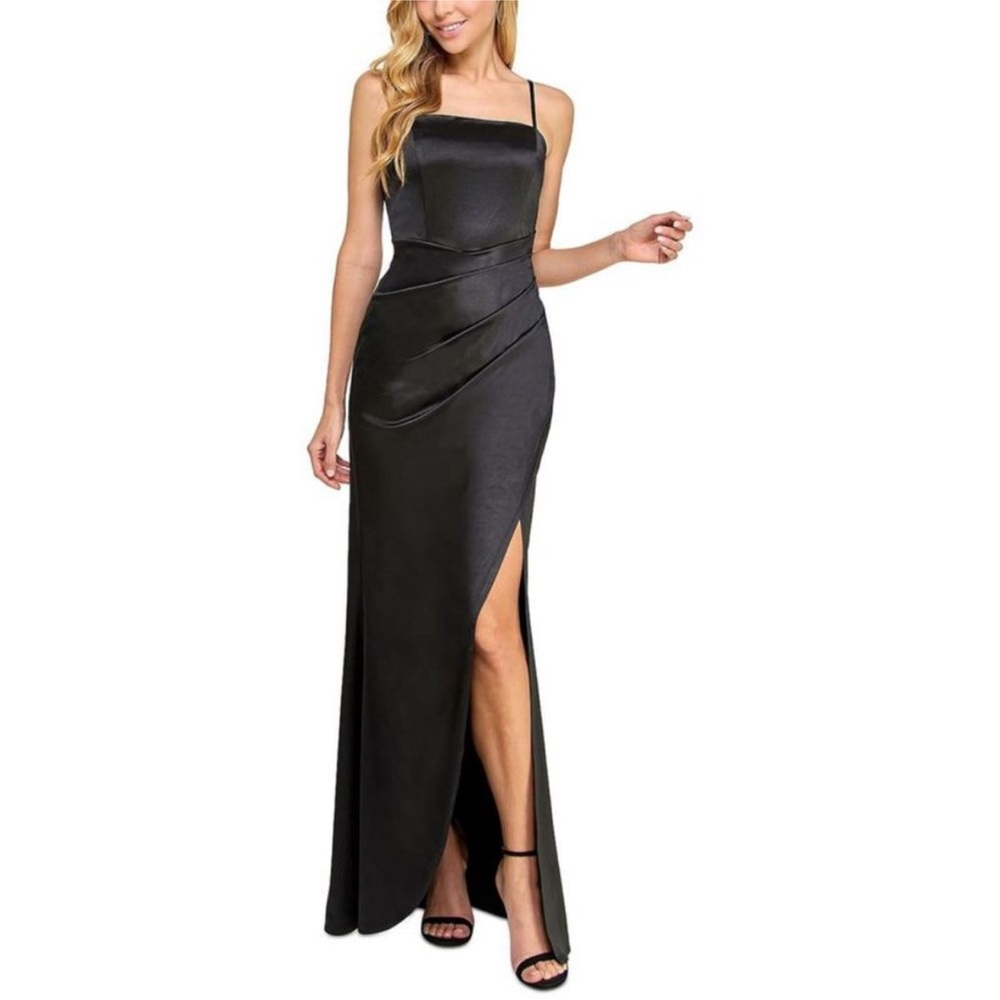 Emerald Sundae Black Satin Maxi Dress